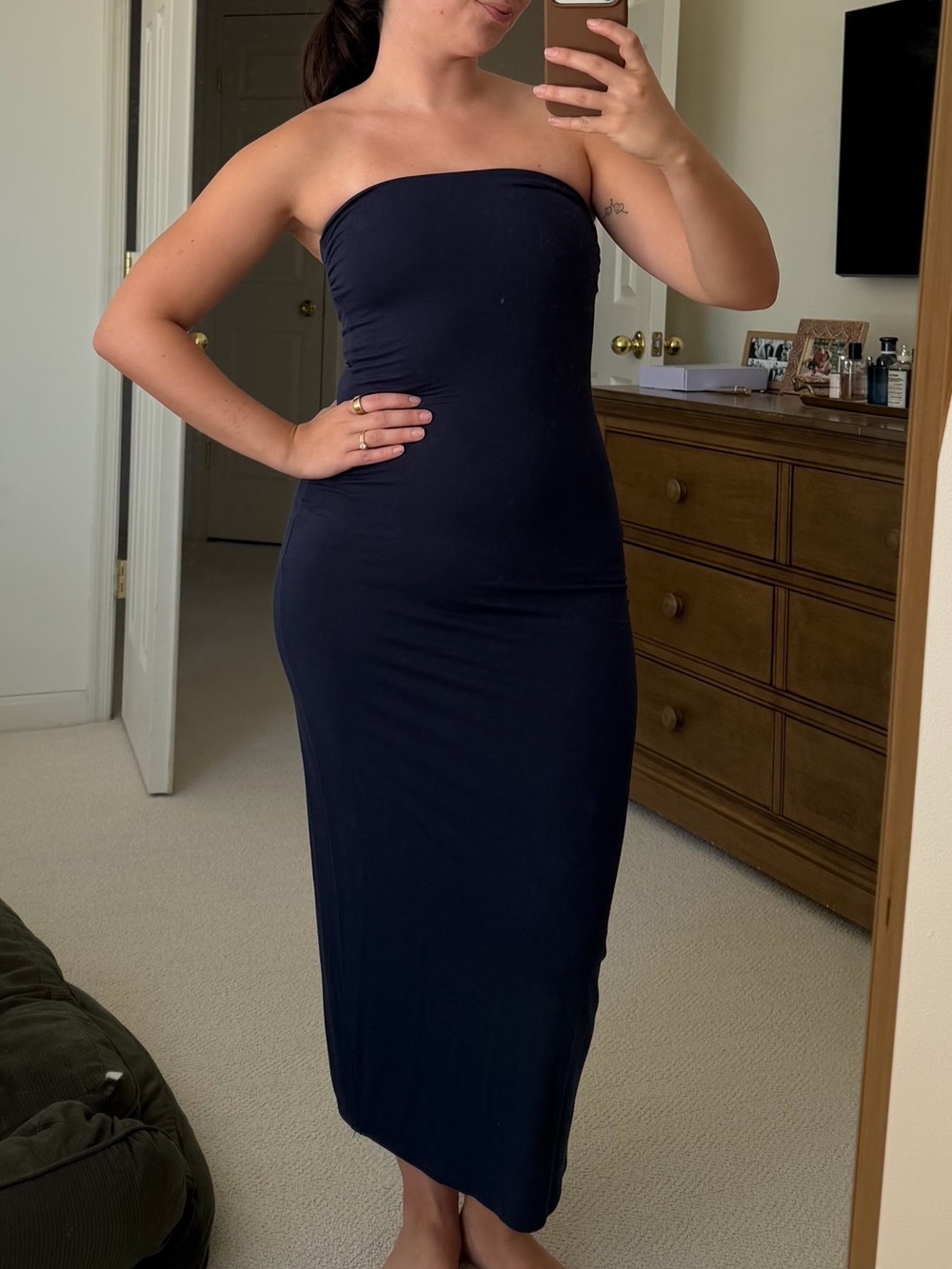 Gentle Fawn Strapless Navy Midi Tube Dress
